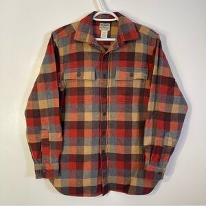 L.L. BEAN Men’s Small Thick Soft Chamois Flannel Shirt Plaid Button Up / Red